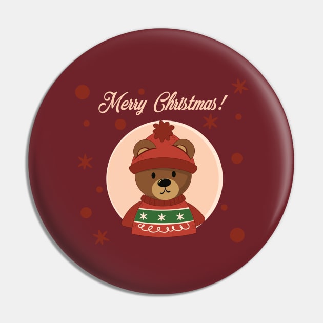 Merry Christmas Teddy Bear Pin by MonkeyBusiness