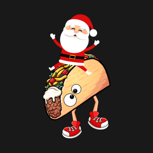 Funny Santa Riding a Crazy Running Taco Christmas Gift T-Shirt T-Shirt