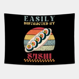 Easily Distracted by Sushi - Retro Sushi Humor Tapestry