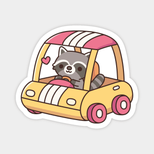 Cute Raccoon Driving A Car Magnet