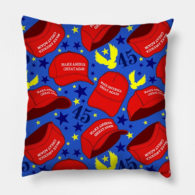 Trump 45 MAGA Hat Pattern - Blue Pillow by JessySketches