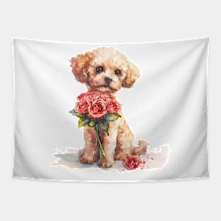 Valentine Poodle Dog Giving Flowers Tapestry