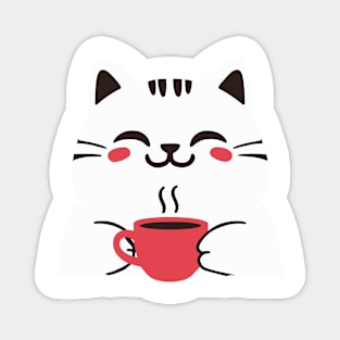 Cute Happy Cat Sipping Coffee Adorable Feline Lover Magnet