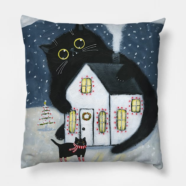 The Yule Cat Pillow by KilkennyCat Art