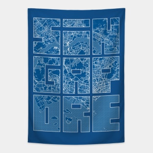 Singapore City Map Typography - Blueprint Tapestry
