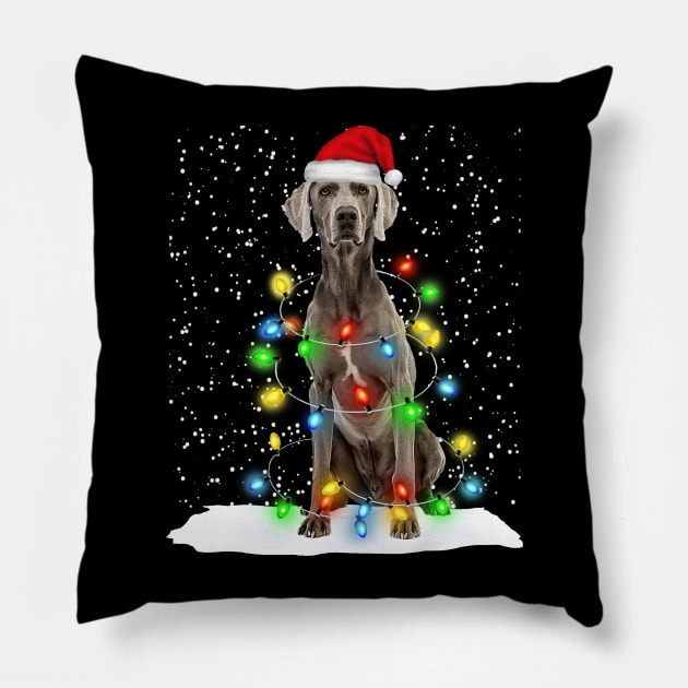 Weimaraner Christmas Santa Hat Xmas Tree Color Lights Pillow by Ripke Jesus