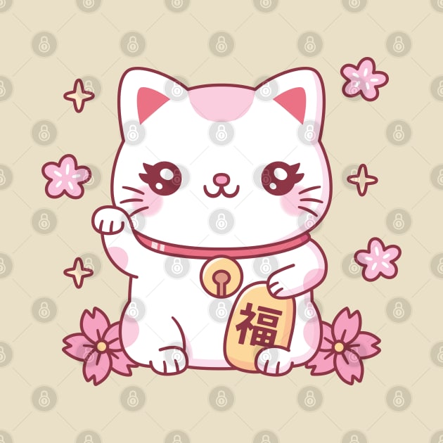 Cute Maneki Neko Japan Good Luck Cat And Flowers by rustydoodle