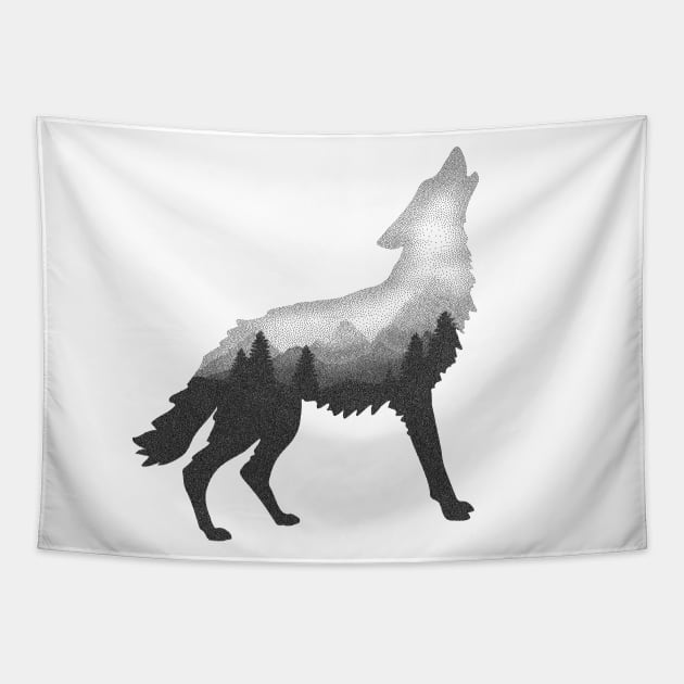 Dramabite Wolf Double Exposure Surreal Wildlife Animal Wolves Gifts Tapestry by dramabite