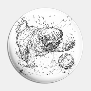 PUPPY PUG PLAYING WITH A TENNIS BALL - pencil drawing Pin