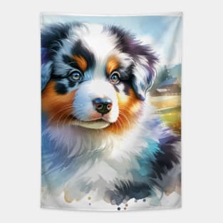 Watercolor Australian Shepherd - Cute Puppy Tapestry