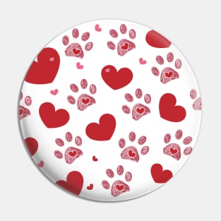 Dog paw print with red hearts Pin