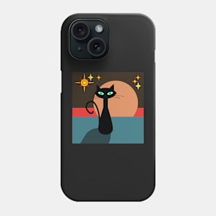 retro black cat and moon design Phone Case