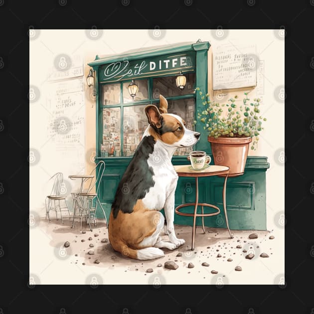 Dog in French Bistro Coffee Illustration by unrealartwork