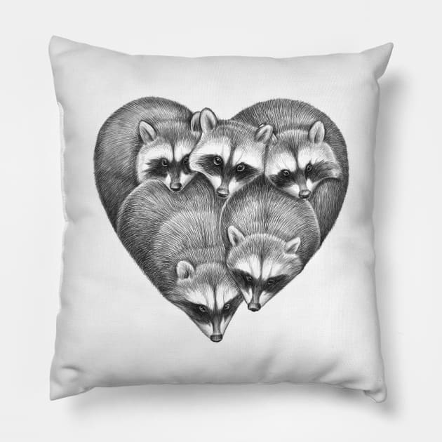 Heart from raccoons Pillow by NikKor