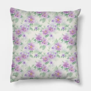 Wild Violet Flowers. Watercolor Pattern. Pillow