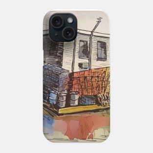 Lobster traps sitting on the dock in Belfast Maine Phone Case