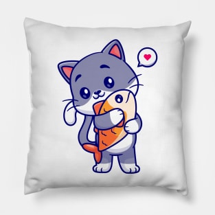 Cute Cat Hug Fish Pillow