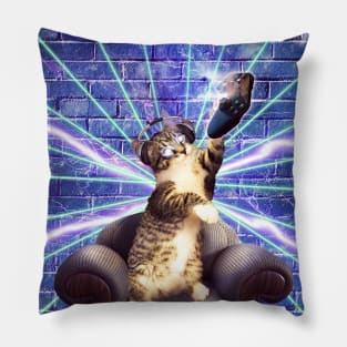 Cat Kitty Game Playing Gaming Gamer, Laser Lightning, Funny Pillow