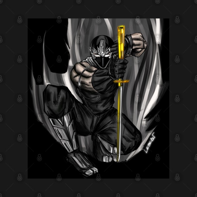 ninja in the night ecopop gaiden art in golden katana by jorge_lebeau