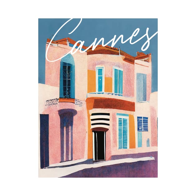 Sunny Day in Cannes Street Travel Poster Retro Wall Art Illustration by BetterManufaktur