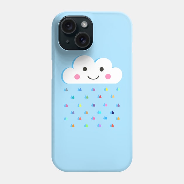 Rainbow Raindrops, Happy Rain Cloud, on Blue Phone Case by OneThreeSix