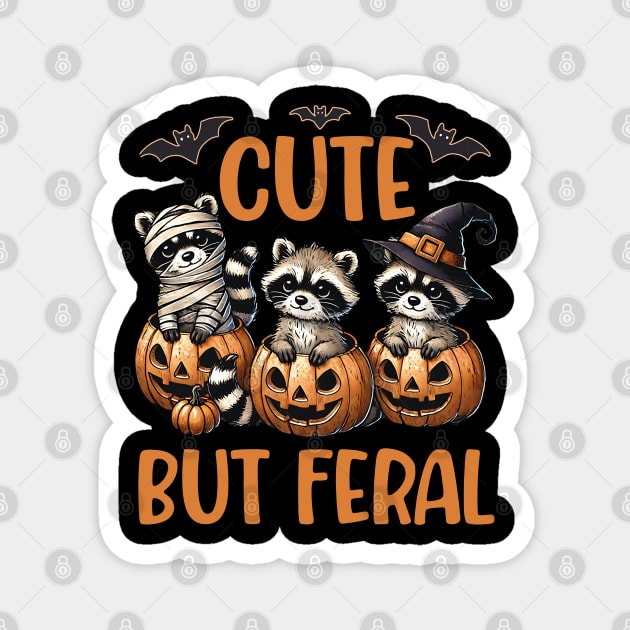 Cute but Feral Funny Kawaii Raccoons & Jack-o-lanterns Magnet by creative