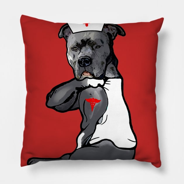 Funny Pitbull Never Underestimate A Pitbull Mom With Nursing Degree Pillow by Phylis Lynn Spencer