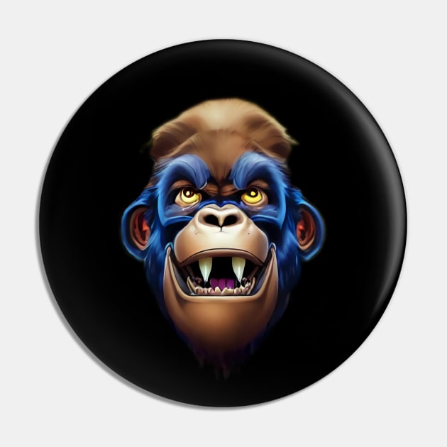 Evil Monkey Blue Face Pin by PNPTees