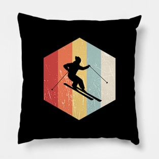 Skiing Retro Distressed Style Pillow