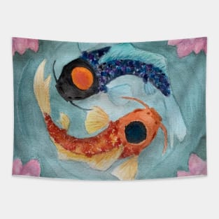 Koi fish yin yang Tapestry