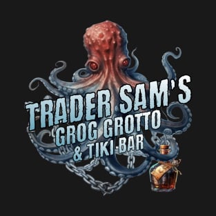 Trader Sam's Grog Grotto and Tiki Bar with Octopus and Bottle of Booze T-Shirt