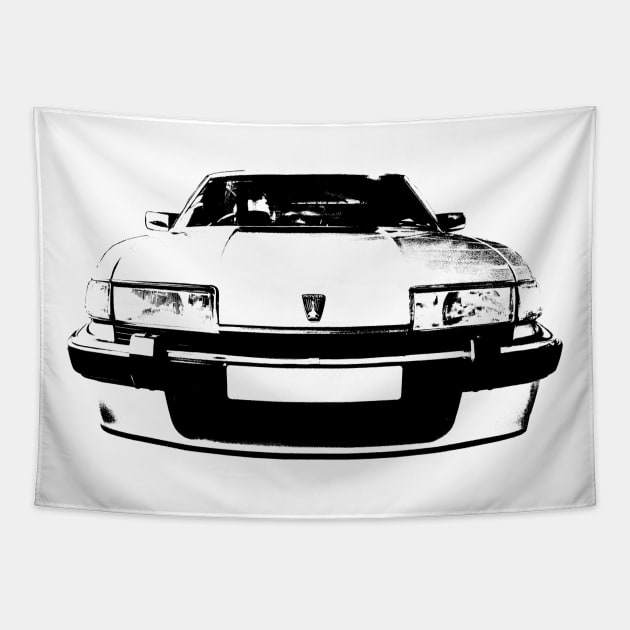 Rover SD1 1980s British classic car monoblock black and white Tapestry by soitwouldseem