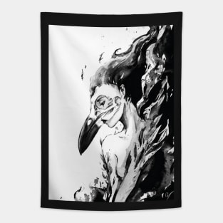 Raven Girl - Black Magic Skull Ink Painting Tapestry