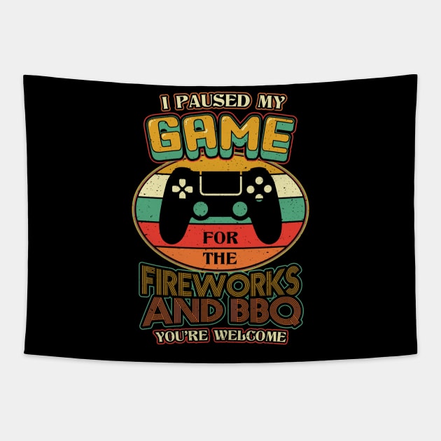 I Paused My Game Fireworks BBQ Tapestry by aneisha