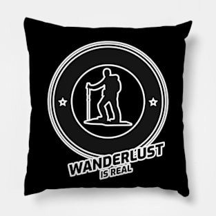 Wanderlust Is Real - Mountain Hiker With Black Text Design Pillow