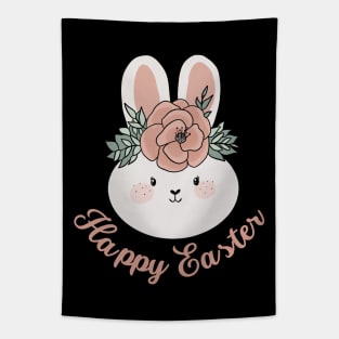 Happy easter cute easter bunny wearing a flower crown Tapestry