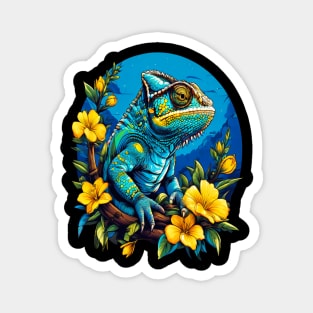 Chameleon Surrounded by Vibrant Spring Flowers Magnet