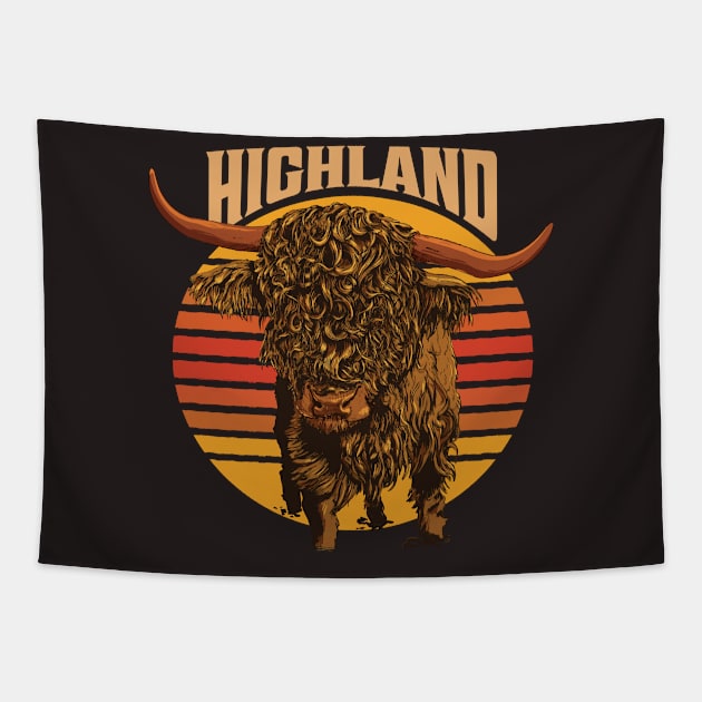 Vintage Scottish Highland Cow Art Tapestry by USProudness