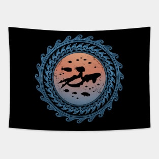 Zebra shark and freediver ocean child Tapestry