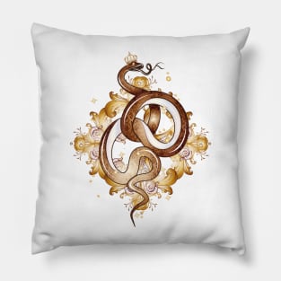 golden snake ornament with golden crown Pillow