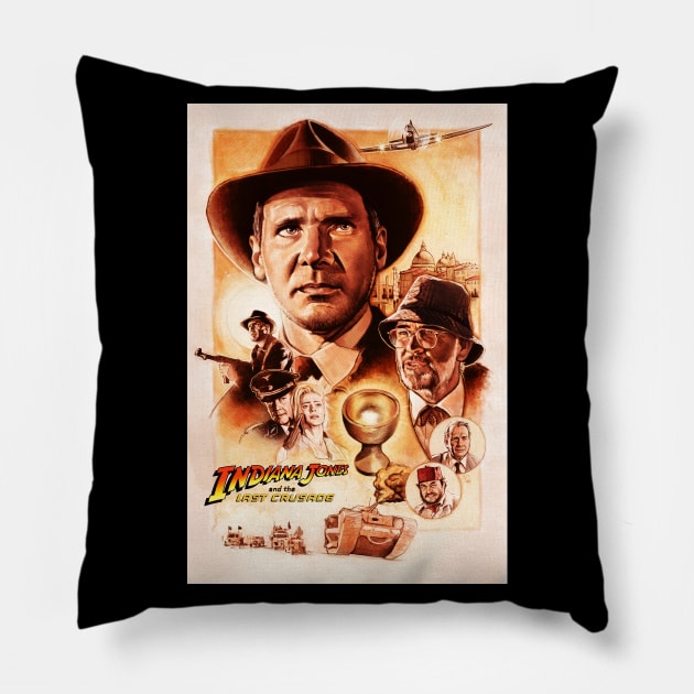 The last crusade poster - newspaper style Pillow by Buff Geeks Art