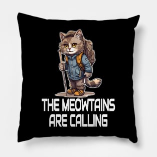 cool hiking season cat cartoon mountaineering backpacking mountain climbing nature lover traveling trekking Pillow