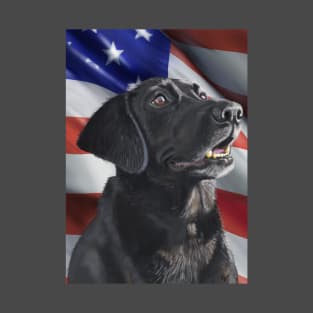 Patriotic American Flag and Black Labrador Dog Lover Art T-Shirt