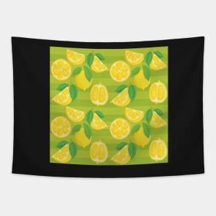 Pattern with lemons on green striped background Tapestry