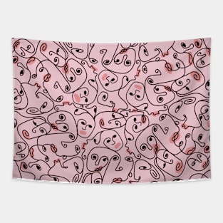 Liney Faces on Pink Tapestry