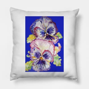 Pansy Watercolor Purple Flower Pattern on Navy Blue Pillow