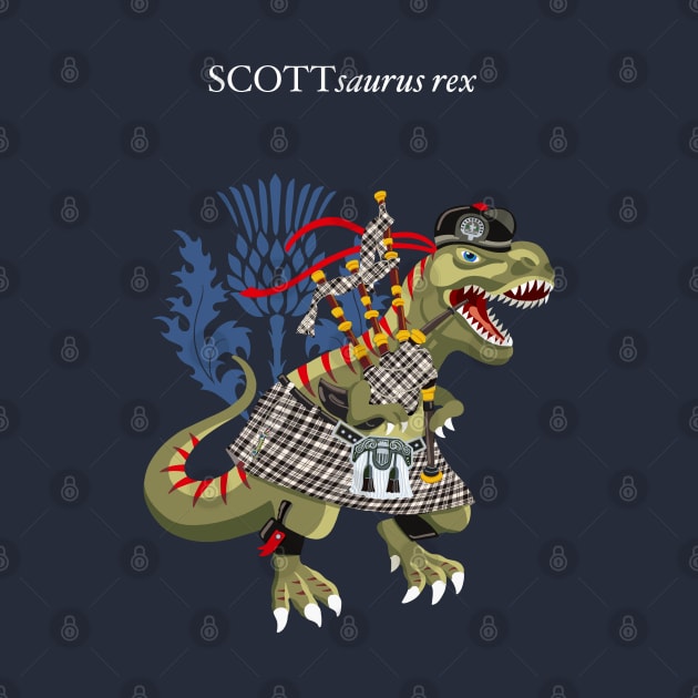 Clanosaurus Rex SCOTTsaurus rex Plaid Scott Black & White Scotland Ireland Family Tartan by BullShirtCo