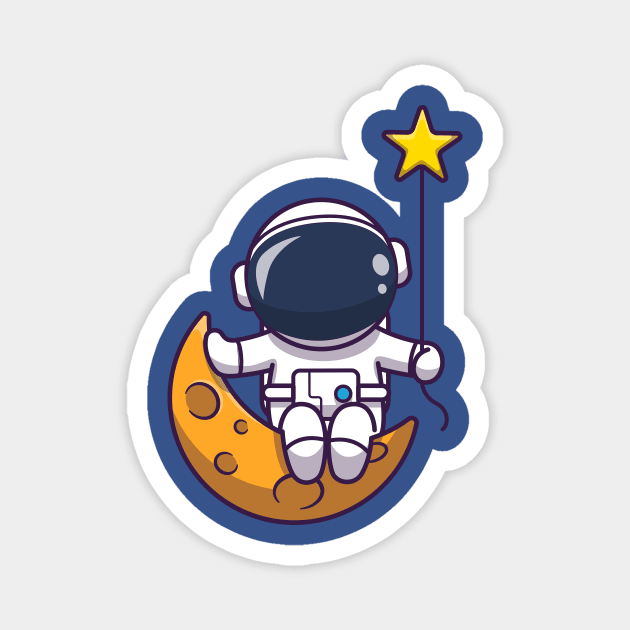 Cute Astronaut Sitting On Moon With Star Cartoon Magnet by Catalyst Labs