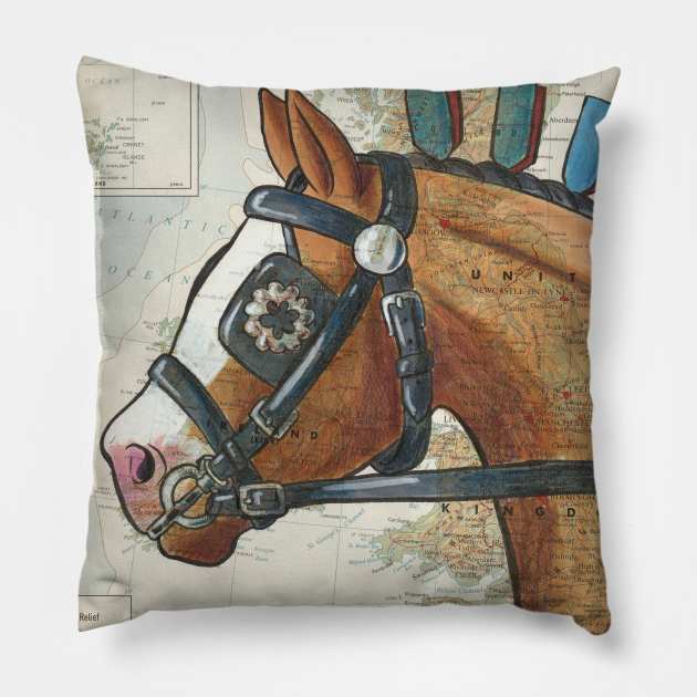 Clydesdale Horse on Vintage Map Pillow by lizstaley