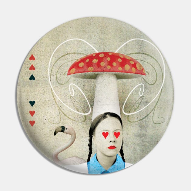 Alice In Wonderland Retro Vintage Surreal Collage Pin by Inogitna Designs